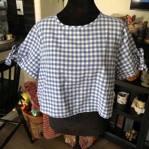 SHEIN Blue and White Gingham Women's Top